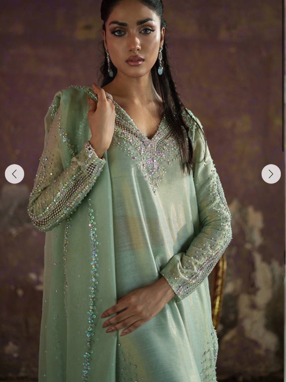 Farida Hasan Mint Green Embellished Women’s Dress - Picture 2 of 6